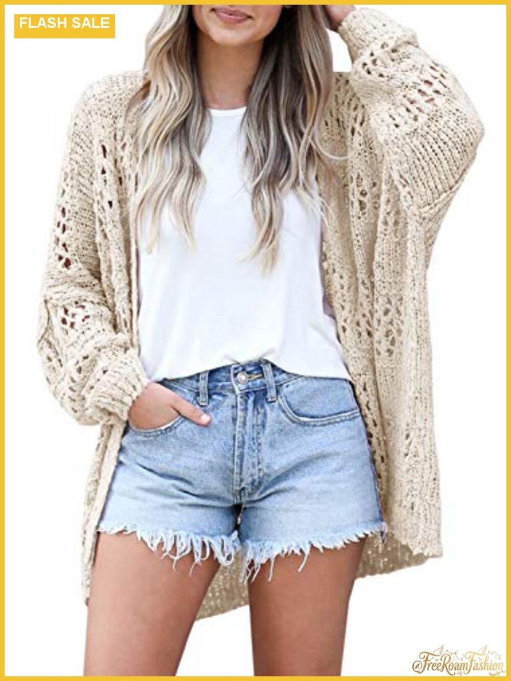 Lightweight Crochet Knit Cardigan Long Sleeve Open Front Summer Sweater Women